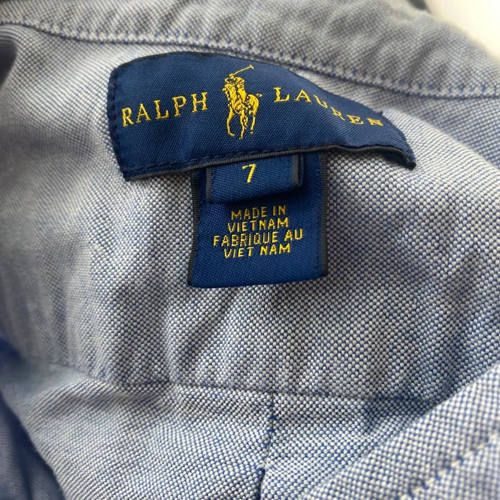 Ralph Lauren Boys Blue Oxford Long Sleeve Button Down Shirt Size 7 Pony Logo